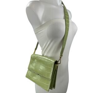 JW Pei Mini Flap Green Croc Faux Leather Vegan Crossbody Strap Bag Handbag OS